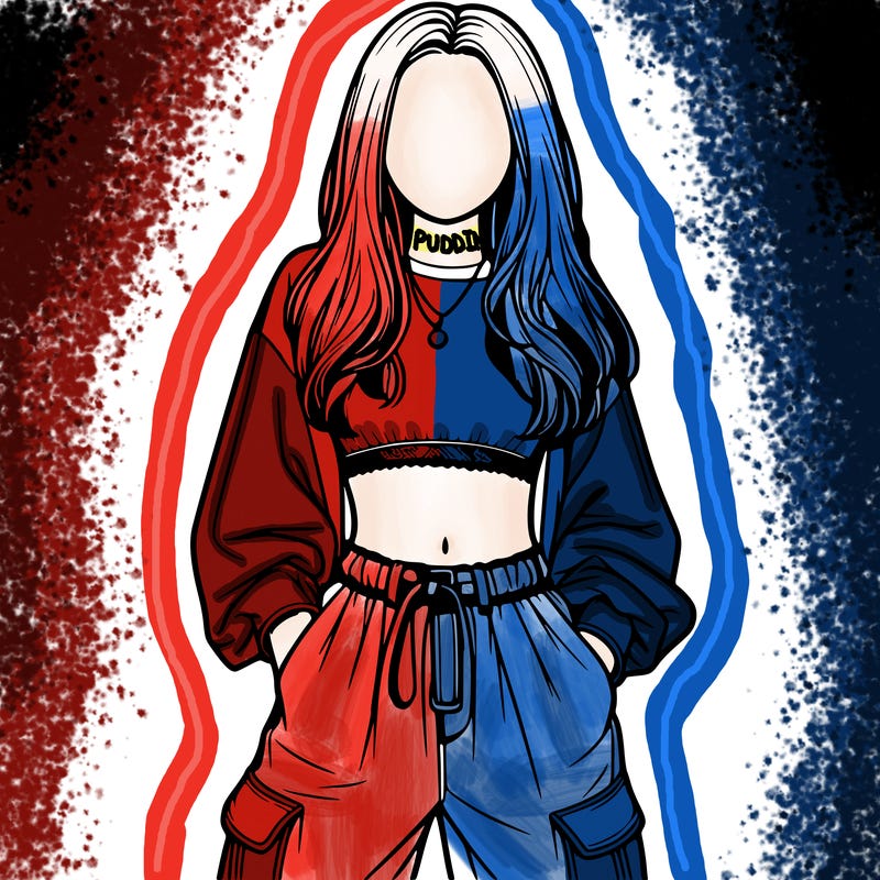 realistic girl faceless with baggy pants and crop top