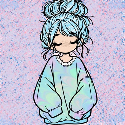 girl with baggy sweatshirt and messy bun