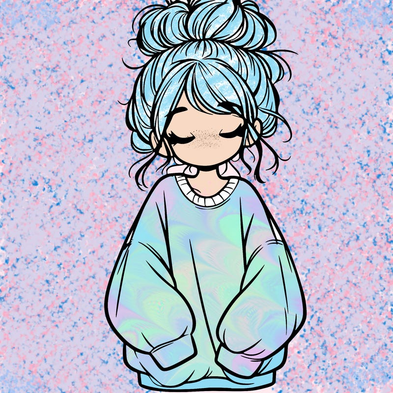 girl with baggy sweatshirt and messy bun