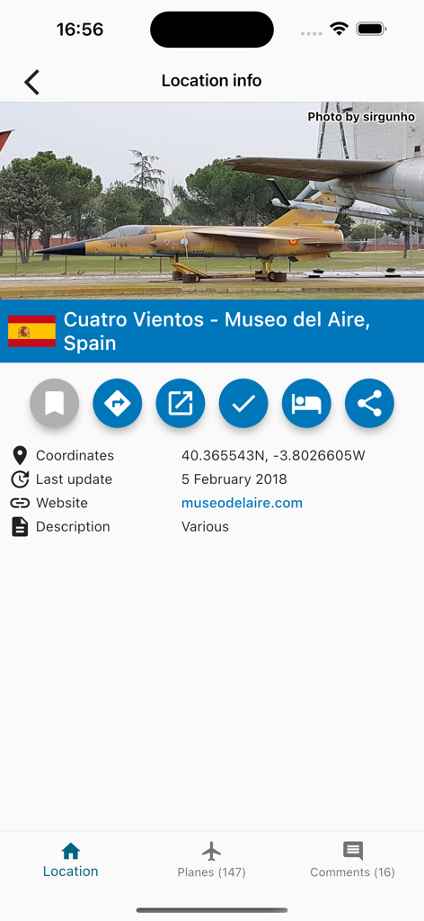 Wrecks & Relics - Location information for the Museo del Aire in Spain featuring aircraft details and GPS coordinates