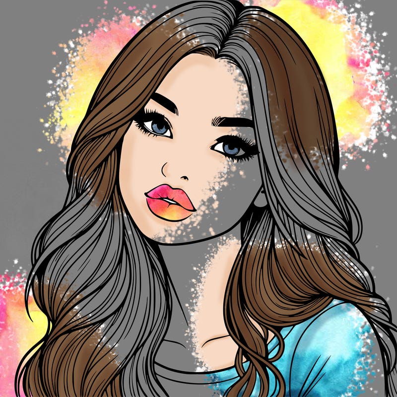 realistic girl with hair on her hair and lips