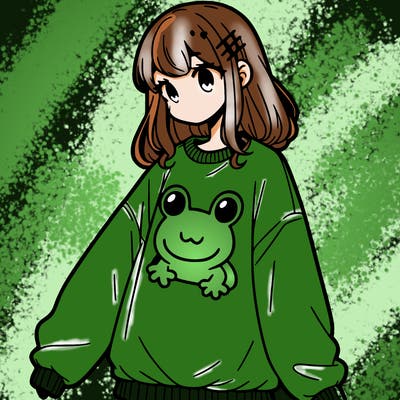 girl wearing frogging sweatshirt
