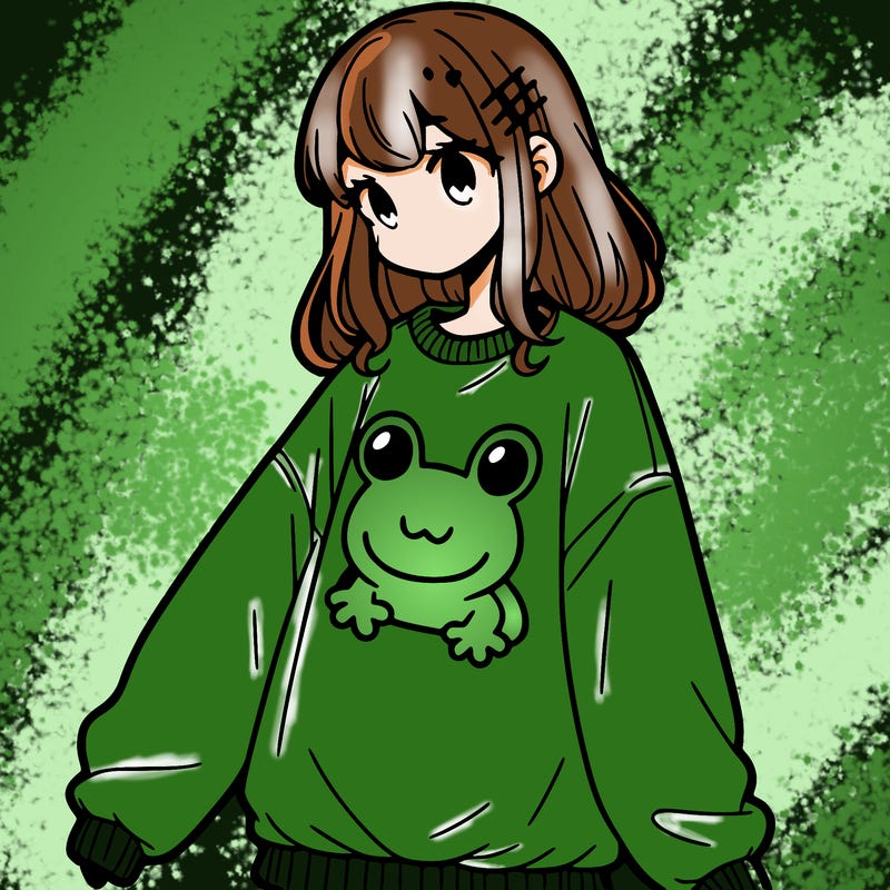 girl wearing frogging sweatshirt
