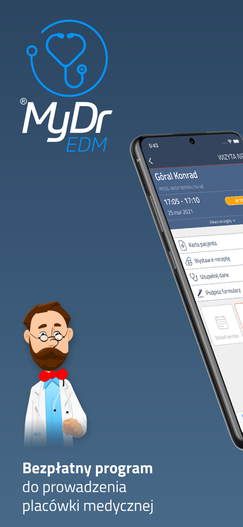 MyDr EDM mobile application interface showing patient visit management and medical record options