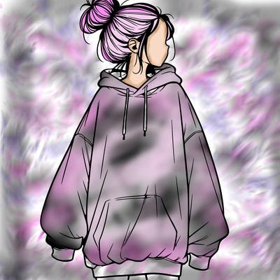 realistic girl with a oversized sweatshirt on and a bun