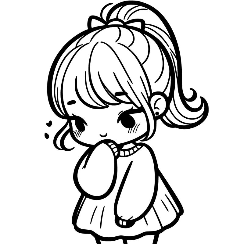 cute girl looking down, shy