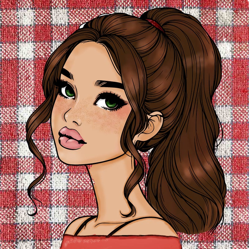 realistic girl with a ponytail on her hair and lips