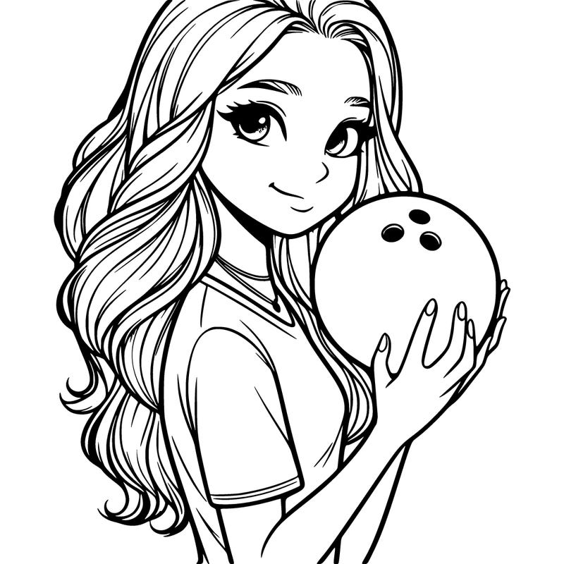 a realistic girl holding a bowling ball