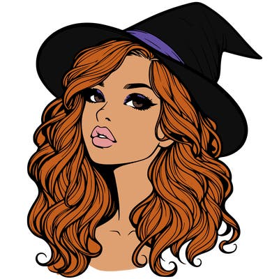 realistic witch girl with wavy hair and lips