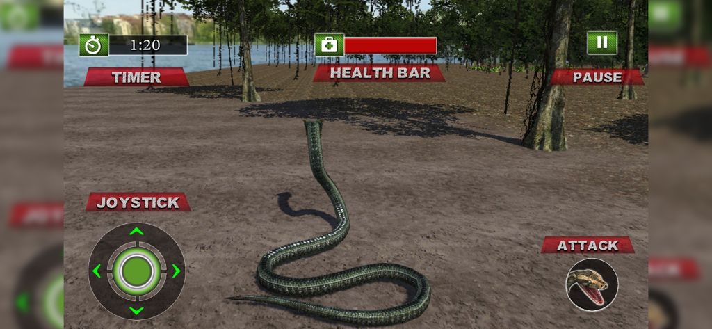 Anaconda Attack Simulator 3D - Gameplay of Anaconda Attack Simulator 3D featuring a snake and mobile game interface
