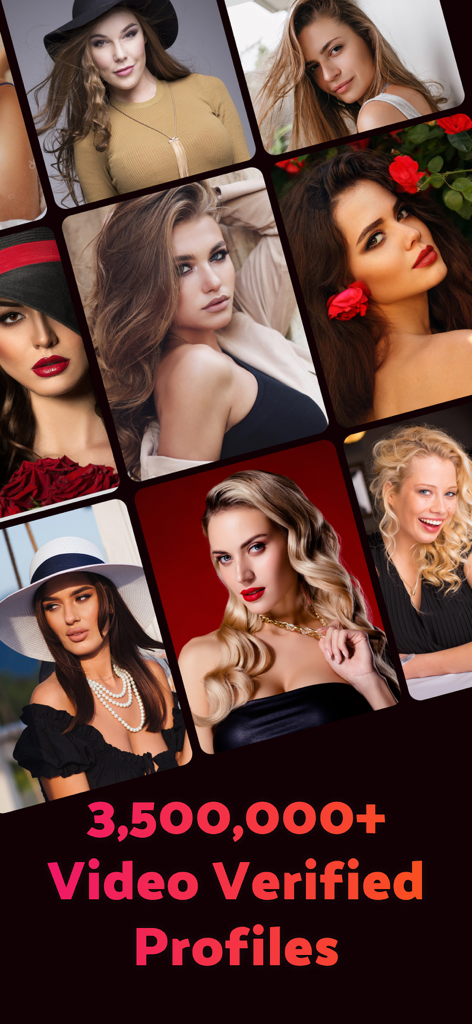 Cougar Dating App - CougarD - Collage of verified female profiles on CougarD dating app showing three point five million video verified members