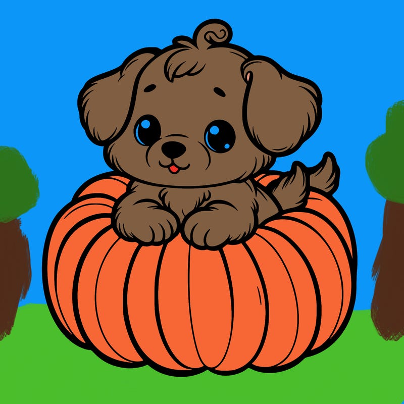 cute little puppy in a pumpkin