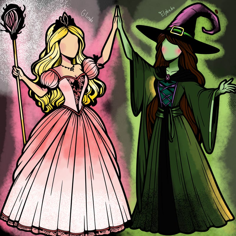 detailed realistic split of a princess and a witch