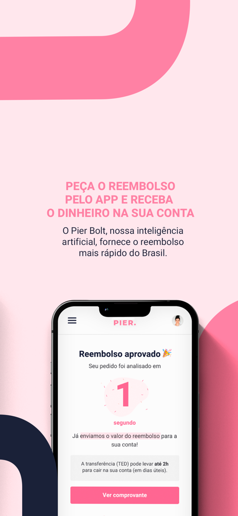 Pier. - Smartphone screen showing a refund approved in one second through Pier Bolt AI