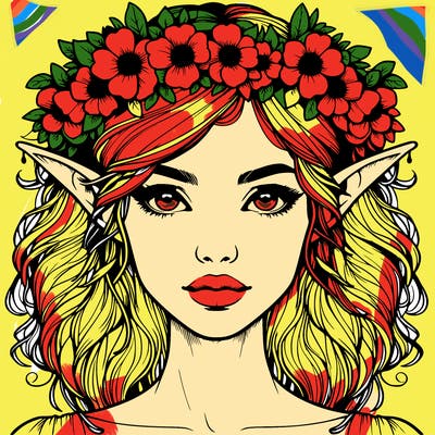 realistic female elf with flower crown