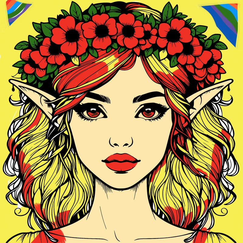 realistic female elf with flower crown