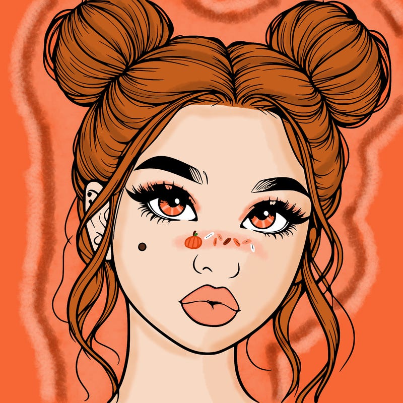 realistic girl with two buns on her hair and lips