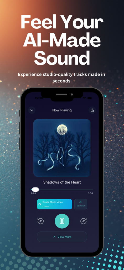 HyperMusic AI: Songs & Beats - Mobile interface of HyperMusic AI showing a generated song playing with album art