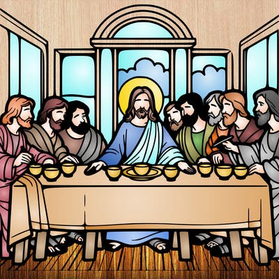 jesus shares the last supper with twelve apostles