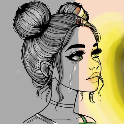 realistic girl with buns on the top of her head