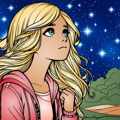 realistic girl looking at the sky