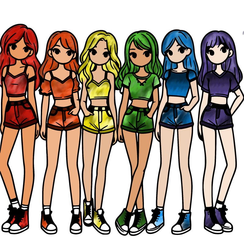 a group of girls wearing crop tops and shorts