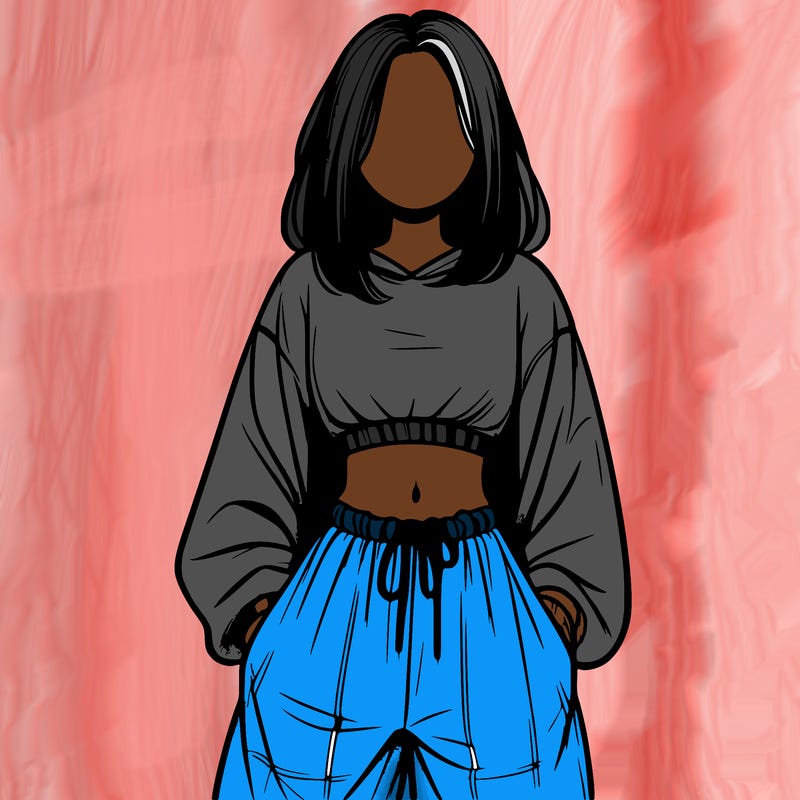 realistic girl faceless with baggy pants and a crop top