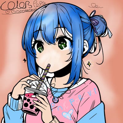 manga character drinking boba