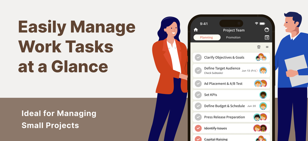 WeDo: Shared To-Do & Planner - WeDoアプリを使用して、共有割り当てを含むプロジェクトチームのタスクリストを管理している2人のプロフェッショナル