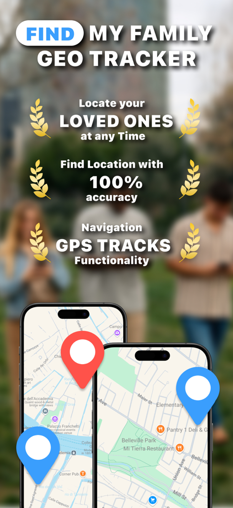 Mapa del rastreador GPS mostrando marcadores de ubicación para la seguridad familiar