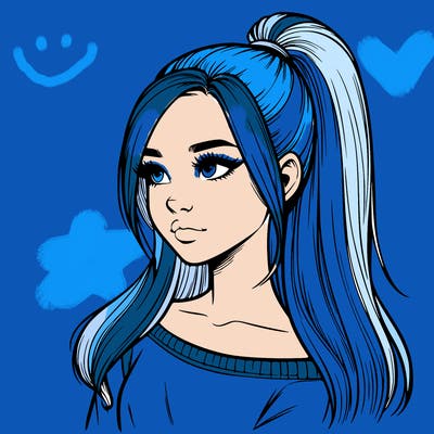 realistic girl with a high ponytail