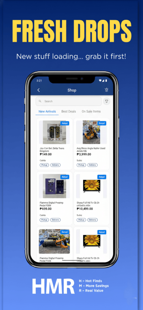 HMR.ph - HMR.ph app screen showcasing fresh drops and new shopping arrivals.