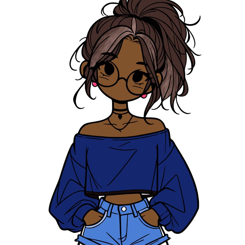 girl with a messy ponytail glasses a baggy crop top and jean shorts