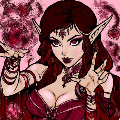 realistic scary beautiful elf sorceress casting spell