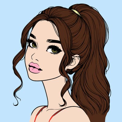 realistic girl with a ponytail on her hair and lips