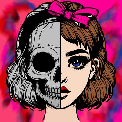 realistic girl with half skull mask