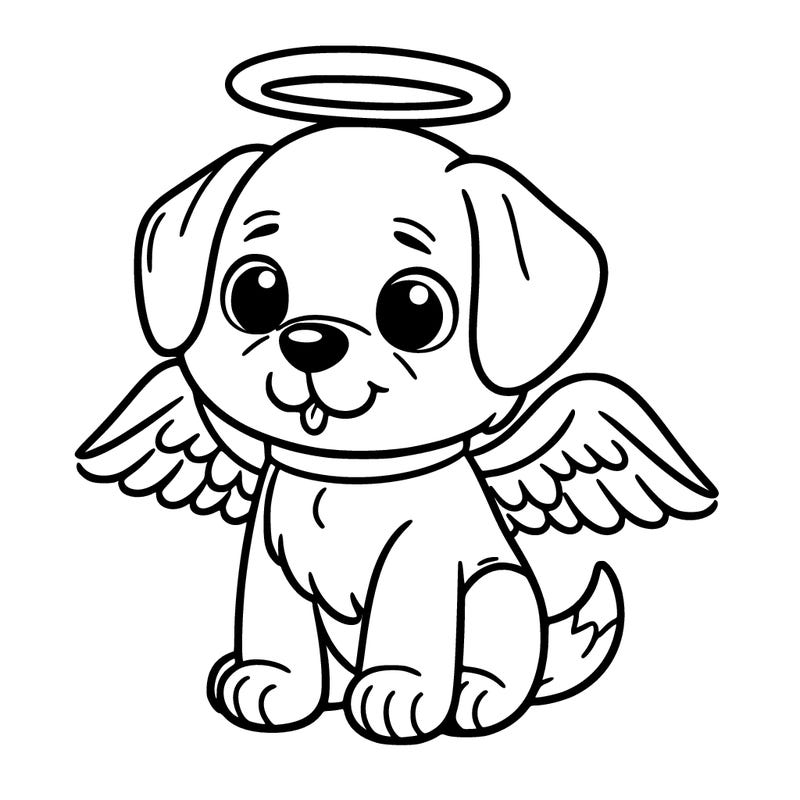 a dog with a halo and angel wings