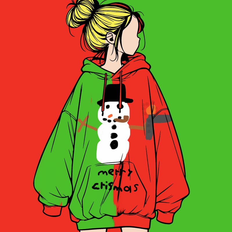 realistic girl with a oversized sweatshirt on and a bun