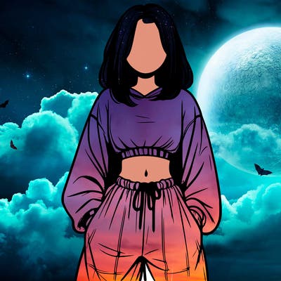 realistic girl faceless with baggy pants and a crop top