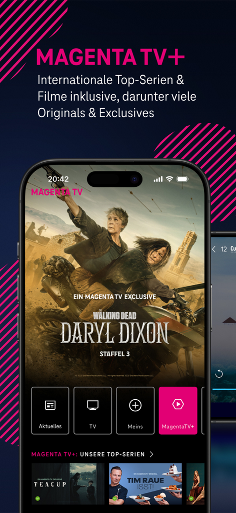 iPhoneのMagentaTVアプリ、ドイツ語のナビゲーションで独占的な映画やシリーズを表示