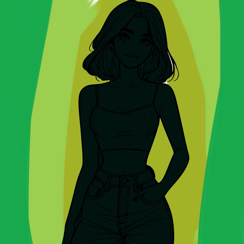 a realistic girl with a crop top and jeans