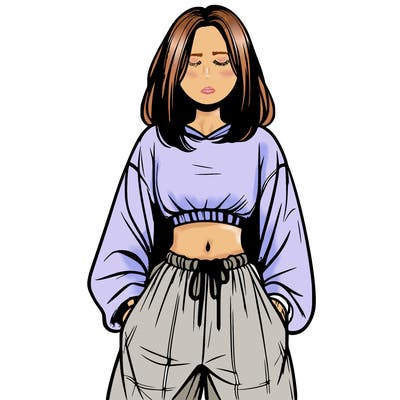 realistic girl faceless with baggy pants and a crop top