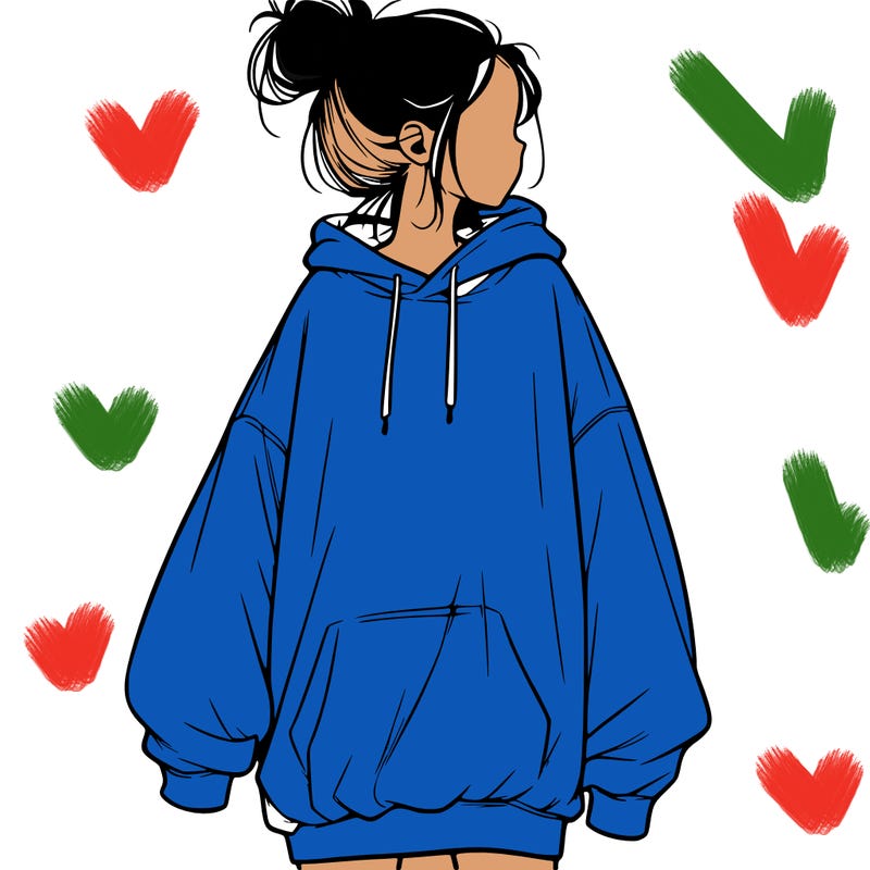 realistic girl with a oversized sweatshirt on and a bun