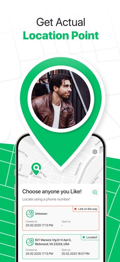 Geo Tracker GPS Phone Location - Interfaz de la aplicación Geo Tracker mostrando un mapa en vivo y el estado de seguimiento de ubicación