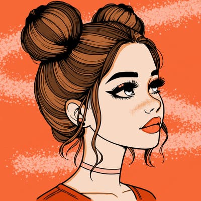 realistic girl with buns on the top of her head
