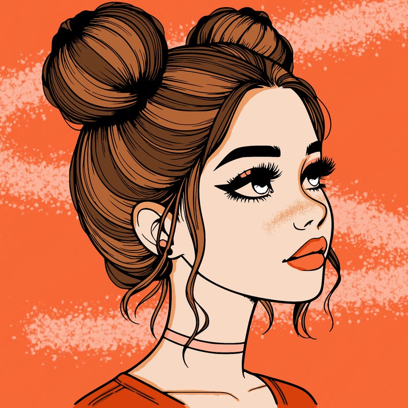 realistic girl with buns on the top of her head