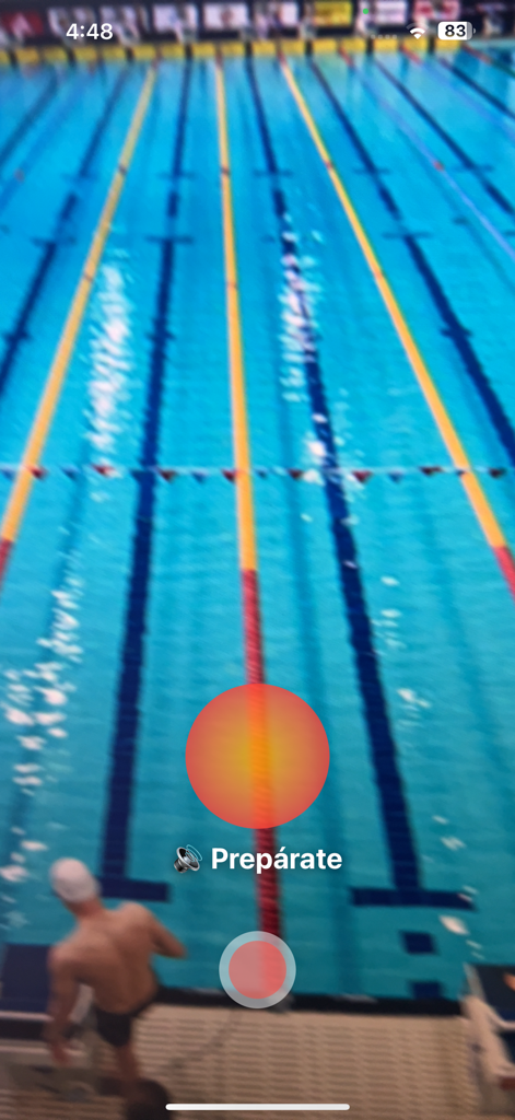 SwimCam - SwimCam app interface showing a pool with a prepare message for the swimmer