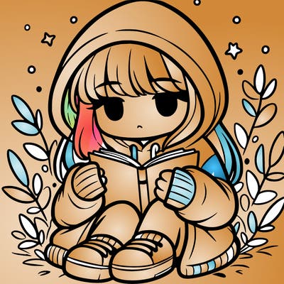 girl in oversized hoodie reading a book