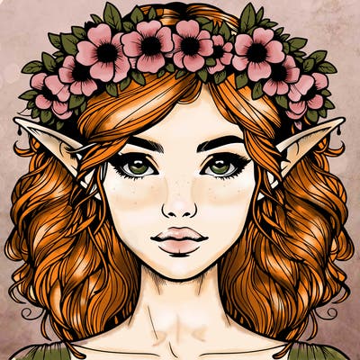 realistic female elf with flower crown