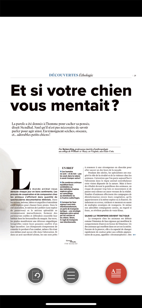 Cerveau & Psycho - A scientific article about ethology on the Cerveau and Psycho mobile app